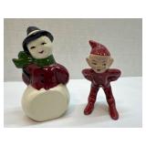 Ceramic Snowman and Elf Figurines with Glossy Fini