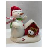 Plush Snowman and Dog Figurine with Red Doghouse b