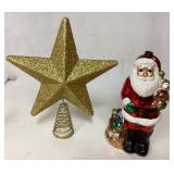 Santa Figurine and Gold Glitter Tree Star Topper