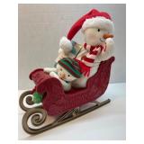 Snowman Duo in Red Sleigh with Happy Holidays Insc