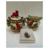 Cardinal-Themed Ceramic Sugar and Creamer Set with