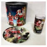 Coca-Cola Christmas Tin, Glass, and Plate Set