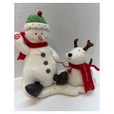 Snowman and Dog Christmas Figurine With ï¿½Happy Hol
