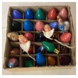 Vintage Christmas Lights and Angel Ornaments in Or