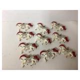 10 White Carousel Horse Cake Toppers with Red and