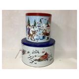 Two Holiday-Themed Metal Tins with Festive Designs
