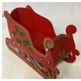 Folding Wooden Sled Decor with Holly Design