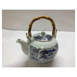 Porcelain Teapot with Bamboo Handle, Made in Spain