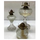 3 Vintage Oil Lamps with Glass Bases
