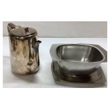 Silver-Plated Pitcher and Stainless Dish Set