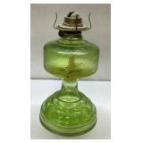 Green Glass Oil Lamp with Burner, Approximately 11