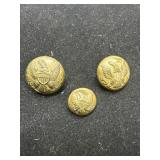3 Antique Post-Civil War Brass Eagle Buttons by Ho