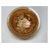 Amber Carnival Glass Bowl with Scalloped Edge, App