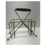 MCM Record Holder with Brass Frame and Wood Handle