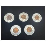 5 Lucky Coin Tokens Featuring Lincoln Wheat Pennie