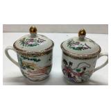 Chinese Porcelain Lidded Cups with Floral and Geis