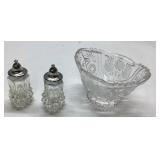 Glass Salt and Pepper Shakers with Matching Etched