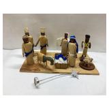 Vintage Nativity Scene with Handcrafted Wooden Fig