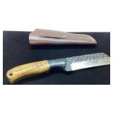 Handcrafted Knife with Hammered Blade and Leather