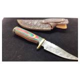 Damascus Steel Knife with Multicolored Handle and
