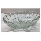 Clear Pressed Glass Footed Oval Bowl with Floral D