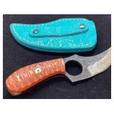 Handcrafted Knife With Decorative Handle and Blue