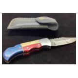Folding Knife with Multicolor Handle and Leather S