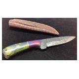 Custom Damascus Steel Knife with Multicolored Hand