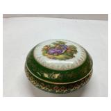 Porcelain Lidded Trinket Box with Green and Gold A