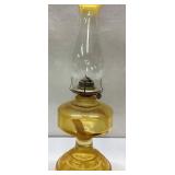 Amber Glass Oil Lamp With Clear Chimney, 18 1/2 In