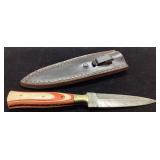 Damascus Steel Knife With Leather Sheath, Approx.