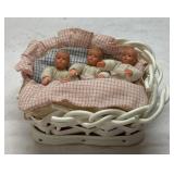 Miniature Basket With Three Baby Figurines, Approx