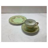 Porcelain Tea Cup, Saucer, and Plate Set with Flor