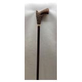 Gun Handle Wooden Cane with Ornate Detailing, Appr