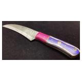 Handmade Damascus Steel Knife with Purple and Pink