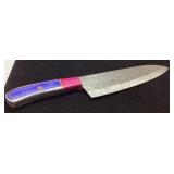 Damascus Steel Chef Knife with Multicolored Wooden