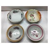 Four Floral-Decorated Porcelain Bowls, 7-8 Inches