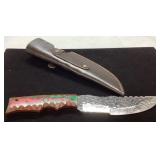 Handcrafted Damascus Steel Knife With Leather Shea
