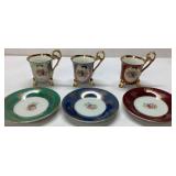 Three Porcelain Demitasse Cups With Saucers, Flora