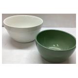 Two Ceramic Bowls, White and Green