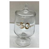 Glass Apothecary Jar with 50th Anniversary Gold De