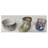 Three Decorative Items Including Ceramic Bowl, Sho