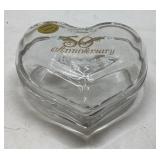 Heart-Shaped Glass Trinket Box with 50th Anniversa