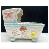 Vintage Ceramic Planter with Baby and Flower Motif