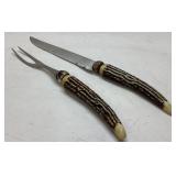 Vintage Carving Set with Antler Handles ï¿½ Knife an