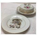 Porcelain Plate and Covered Dish with Floral and F