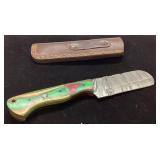 Handmade Knife With Damascus Blade and Leather She