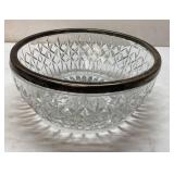 Pressed Glass Bowl with Metal Rim ï¿½ 8.5 Inches Wid