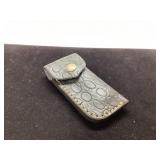 Damascus Steel Folding Knife with Embossed Leather