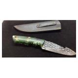 Handcrafted Knife with Green Handle and Leather Sh